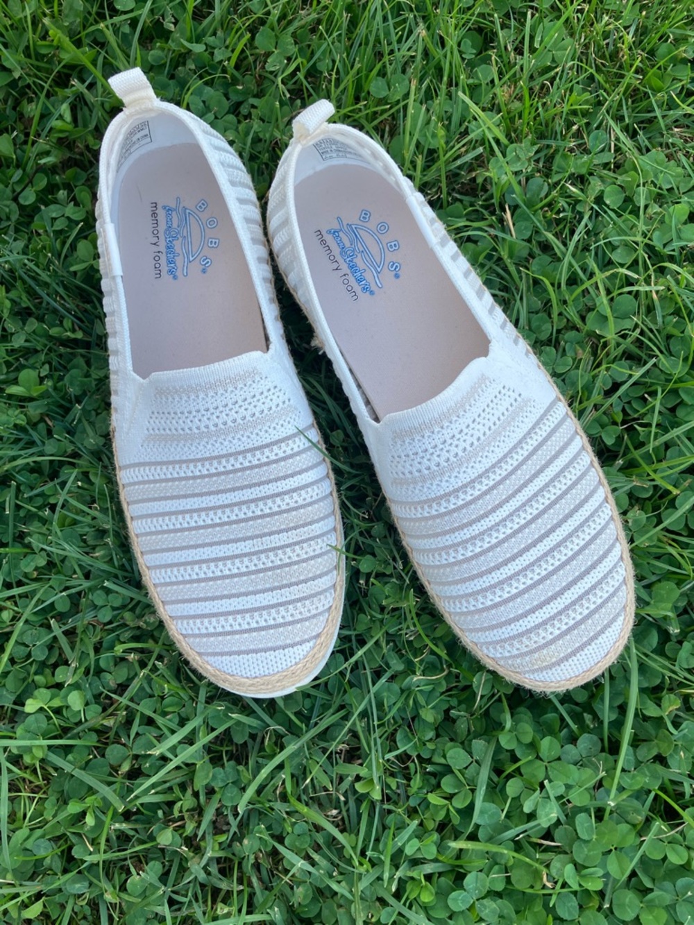 BOBS from Skechers Women’s White Knit Slip-On Flats